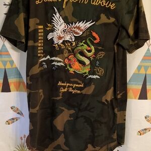 Men's Short-Sleeve Camouflage Tee with Eagle & Dragon Embroidery - Green